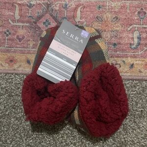 Serra Plush Lined Slipper Socks - Burgundy Plaid